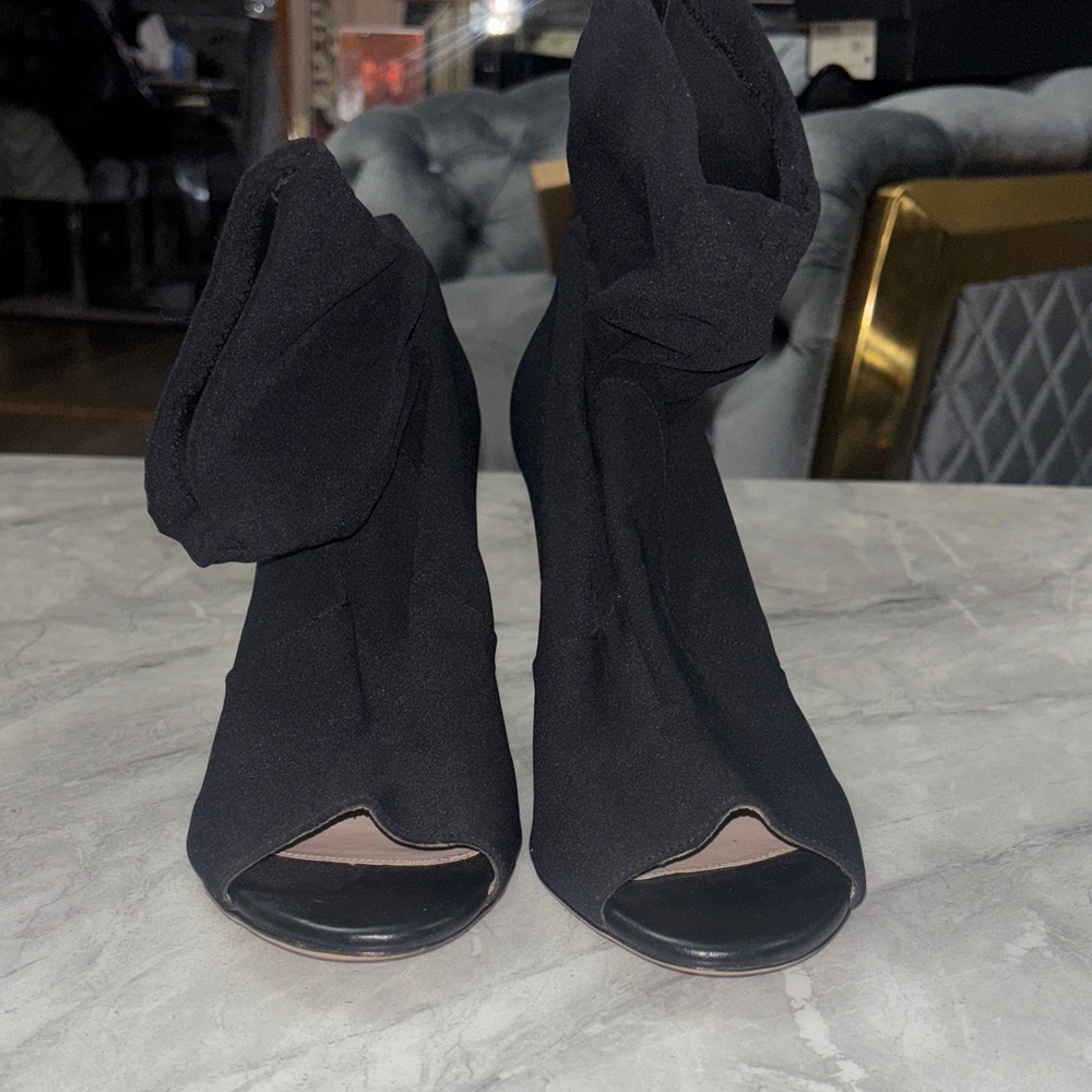 Stuart Weitzman Black Peep-Toe Heels
